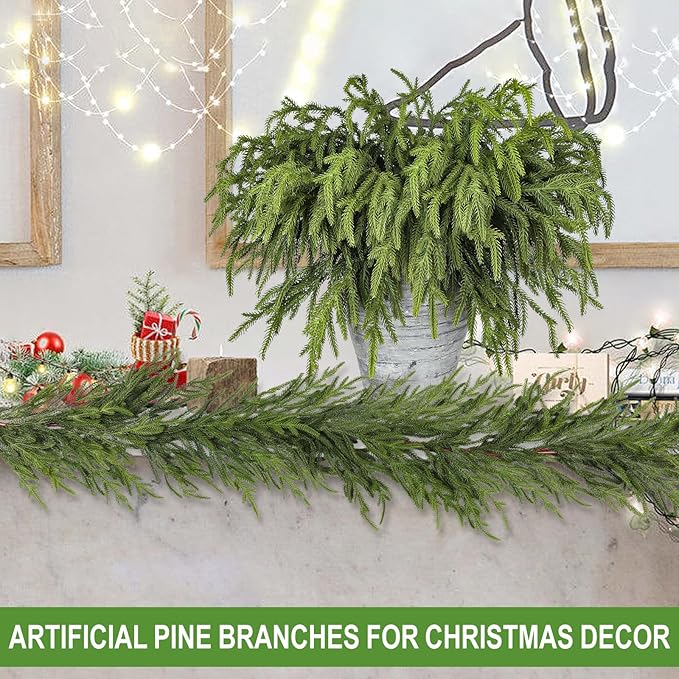 Artificial Pine Greenery Stems, 50 Pack, 18 Inch, Green