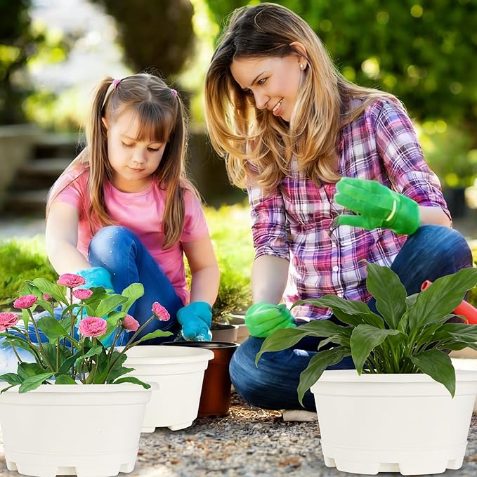 5 Pack 10.5 inch Plant Pots,Planter-Pots-for-Plants，Plastic Flower Pot for Indoor Outdoor Plants with Drainage Holes & Trays, Decorative Garden Containers Sets for Houseplants