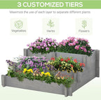 Outsunny 3-Tier Raised Garden Bed with 5 Compartments and Bed Liner, Fir Wood Elevated Planter Box, for Vegetables, Herbs, Outdoor Plants, 37 x 37 x 14in, Gray