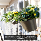 KIBAGA Beautiful Hanging Flower Pots for Outside Railing Or Fence - Stylish Set of 3 Outdoor Planters for Any Balcony, Porch or Deck - Window Planter Boxes are Perfect for Your Flowers
