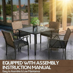 5-Piece Patio Dining Set for 4, Outdoor Dining Set with 4 Wicker Patio Dining Chairs with Cushions & 1 Black Square Woodgrain Dining Table with 1.75" Market Umbrella Hole, Black & Brown