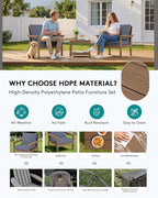 SERWALL HDPE Patio Sofa Set, 3-piece Sectional Outdoor Furniture Set, All Weather Outdoor Couch Set Patio Furniture Set for Deck, Lawn, Brown Frame with Grey Cushion