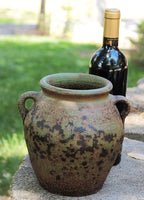 Egyptian Era Designed Earthen Ware Terra-Cotta Vessel/Planter with Looped Handles (Fat Belly Winter Green)