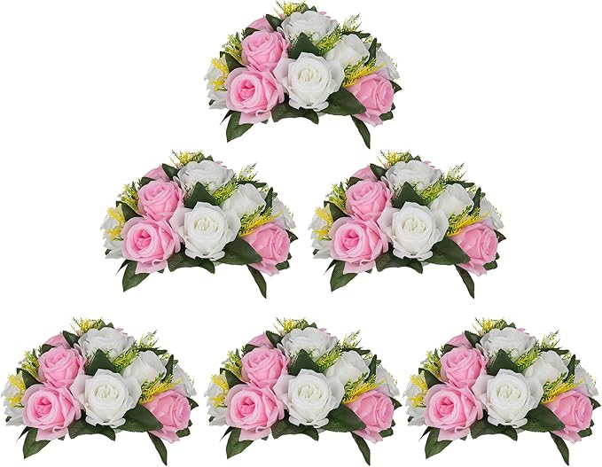 Artificial Flowers: Pink and White Silk Rose Ball Centerpieces