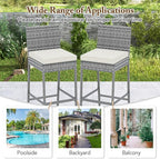 HAPPYGRILL Patio Wicker Barstools Set of 2, Outdoor Bar Height Chair w/Soft Seat Cushion & Cozy Footrest, Heavy-Duty Metal Frame, 400 lbs Max Load, Rattan Armless Bar Chairs