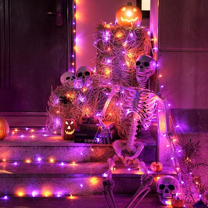 String Lights, 600 LED Orange and Purple Halloween Lights, 8 Modes