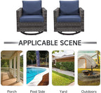 Belord Wicker Chairs Outdoor Bistro Set Oversize Patio Swivel Rocker, Rattan Outdoor Seating Set of 2 Swivel Glider Chairs Wicker Furniture for Porch Deck Backyard with Water-Resistant