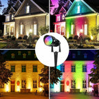 Christmas RGB Spot Lights, Outdoor Spotlights with Timer, 12W Metal Case IP65 Waterproof Color Changing Landscape Lights with Spike Stand for Garden Lawn House Tree (4 Lights)