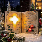 Outdoor Solar Memorial Cross Stakes Lights, Waterproof Book Statue Grave Decorations Sympathy Gifts for Cemetery Garden Lawn Yard Patio Home Decor