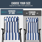 Best Choice Products Set of 2 Extra Wide Adjustable Steel Mesh Zero Gravity Lounge Chair Recliners w/Pillows and Cup Holder Trays - Mediterranean Blue Stripes