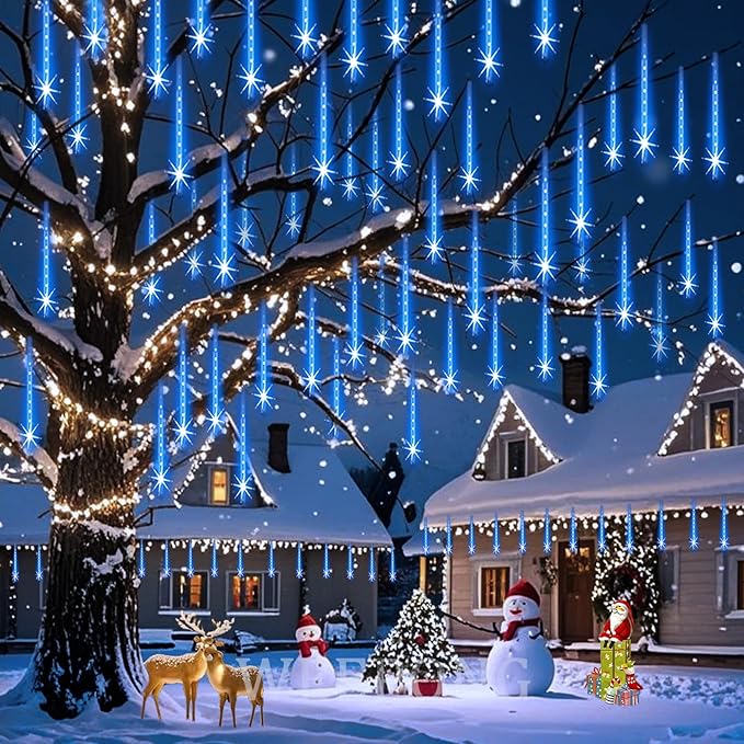 String Lights, 768 LED Blue Meteor Tubes, Waterproof for Outdoor Use