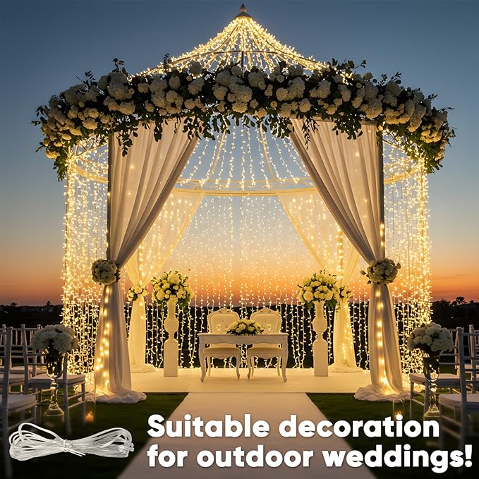 String Curtain Lights, 900 LED, Warm White, 29.5 x 9.8 Ft