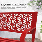 VINGLI 50" Outdoor Bench Metal with Floral Back, Garden Bench Front Porch Bench for Yard Patio Entryway Park Outside, 800lb Capacity - Red