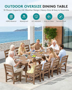 SERWALL 11 Piece Outdoor Dining Set, 84" HDPE Outdoor Large Dining Table and Chairs Set for 10，All Weather Patio Dining Furniture Set with Umbrella Hole for Backyard, Garden, Brown