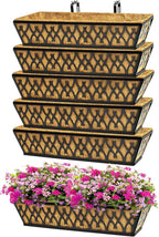 6 Pack 24 Inch Window Boxes Planters Railing Planter Box with Adjustable Brackets for Porch Fence Patio Balcony Hanging Flower Baskets with Coco Liners for Outdoor Garden Decor - Black