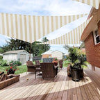 Patio Paradise 17' x 17' x 17' Sun Shade Sail Triangle Canopy Shade Cloth Fabric Sunlight Block Patio Pergola Cover HDPE Deck Awning for Outdoor Backyard Roof Shading, Beige White Strip