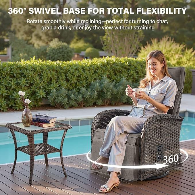 Belord Dual-Adjust Outdoor Swivel Recliner Chair – Wicker Reclining Patio Chair with Adjustable Backrest and Footrest, All-Weather Wicker Chaise Lounge Chair Outdoor for Pool Deck (2.0)