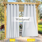 NICETOWN 2 Panels Outdoor Curtains Waterproof Extra Long 95" for Patio, Windproof Top & Bottom Grommet & Back Tab Weighted Blackout Outdoor Drapes with Rope for Fixed, 84" Wide, Greyish White