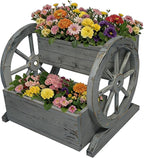 NestNature Wooden Wagon Planter Box,Raised Garden Bed,Decorative Garden Planters with Wheels-Outside Flower Pots for Indoor/Outdoor Décor Plants (Antique Gray)