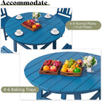 AMERLIFE 5 Piece HDPE Outdoor Dining Table & Chairs Set, All-Weather Patio Table and Chairs Set Furniture with Umbrella Hole for Garden, Backyard, Poolside, Seaside, Blue