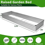 2PCS 12x3x1ft Galvanized Raised Garden Bed Kit, Galvanized Planter Raised Garden Boxes Outdoor, Large Metal Raised Garden Beds for Vegetables,Silver
