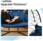 Double Egg Chair with Stand Hammock Swing Chair Foldable Hanging Loveseat, UV Resistant Removable Cushions, 700LBS Capacity for Bedroom, Balcony, Garden(BK-BL)