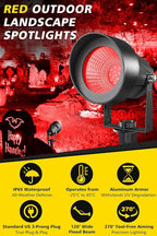 T-SUN Red Spotlight Outdoor, Waterproof LED Landscape Lighting with US Plug, Easy Install 270° Adjustable Outdoor Spot Lights for Garden Tree Yard Decor