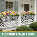 4 Pack 24 Inch Window Boxes Planter for Outdoor Plants Deck Railing Planters Box with Adjustable Brackets for Porch Fence Balcony Hanging Flower Baskets with Non-Woven Fabric Liner for Garden Decor