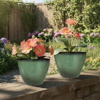2 Pack Plant Pots for Indoor Outdoor Plants, 8 inch Plastic Flower Pots, Glazed Planter for Aloe, Herbs, Cactus (Green, 2pcs)