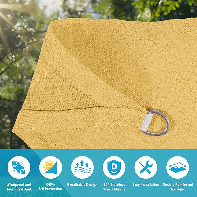 Amagenix Sun Shade Sail 16'X20' Curved Edge Outdoor Shade Canopy Sand Breathable 95% UV Block Shade Cloth for Patio Garden Backyard (We Make Custom Size)