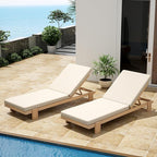 Christopher Knight Home Duska Acacia Wood Chaise Lounge Chair Set of 2, Patio Outdoor Chaise Lounge with Cushions, Adjustable Backrest Single Lounge Sofa, Garden Poolside Backyard Seating, Teak+Beige