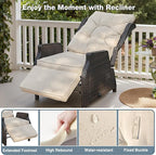Outdoor Indoor Wicker Recliner with Adjustable Back and Footrest, Patio Reclining Chair with Flip-up Table, Outdoor Rattan Lounge Chair, Upgrade Beige