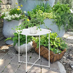 Garden 4 you End Table Metal Side Table Round Folding Tray Cyan Sofa Small Accent Fold-able Table, Round End Table Tray, Next to Sofa Table, Snack Table for Living Room and Bed Room,White