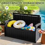 Greesum 80 Gallon Heavy-Duty Outdoor Storage Bench with Cushion, UV-Resistant Resin Bench with Armrest, Deck Box for Garden, Poolside, Patio, Black