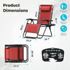 Homall Zero Gravity Chair Patio Folding Lawn Outdoor Lounge Gravity Camp Reclining Lounge Chair with Cup Holder Pillows for Poolside Backyard and Beach Set of 4 (Red)