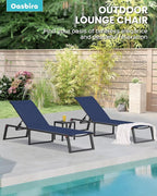 Aluminum Chaise Lounge Chair Outdoor, Foldable & Assembly Free Patio Pool Lounge Chairs 5-Position Recliner for Outside Poolside, Fully Grounded Legs Sun Lounger for Beach, Yard, Navy Blue