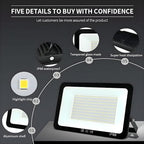 4Pack LED Flood Light Outdoor,150W LED Work Light 15000lmwith 6FT US Plug,IP66 Waterproof Exterior Security Lights,6000K Daylight White Outside Floodlights Slim Design for Playground Yard