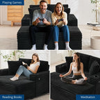 GarveeHome Oversized Chaise Lounge Chair Indoor, 56x60 in Comfortable Corduroy Lounge Sofa with Charging Ports & Cup Holders, Cozy Reading Couch for Bedroom Living Room Apartment, Black