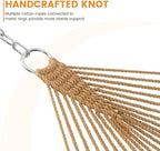 Lazy Daze Hammocks Double Rope Hammock, 2 Person Traditional Outdoor Hand Woven Cotton Rope Hammock with Spreader Bar, Carabiners, Tree Straps, Chains for Patio Yard - Max 450 Lbs, Tan
