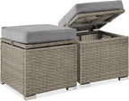 Best Choice Products Set of 2 Wicker Ottomans, Multipurpose Outdoor Furniture for Patio, Backyard, Additional Seating, Footrest, Side Table w/Storage, Removable Cushions - Cement Gray/Taupe