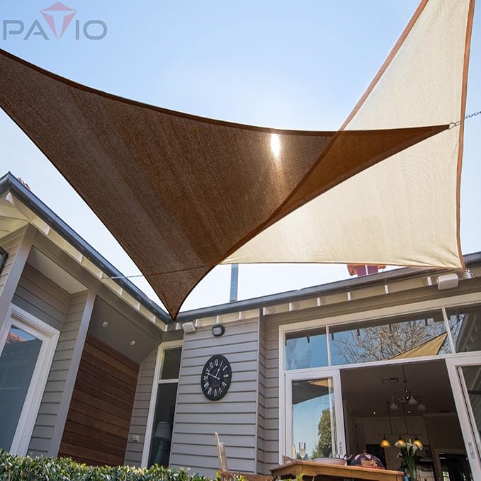 Patio Paradise 22' x 22' x 21'10“ Sun Shade Sail Triangle Canopy, Permeable Shade Cloth Fabric Sunlight Block Patio Cover HDPE Deck Awning for Outdoor Backyard Pergolas Roof Shading, Brown