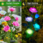 Solar Garden Lights, 6 Pack Upgraded Garden Decor LED Lights with 30 Rose Flowers, IP65 Waterproof 7 Color Changing Flowers, Outdoor Solar Lights for Garden Decorations, Gifts for Valentine's Day
