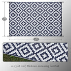 SAND MINE Reversible Mats, Plastic Straw Rug, Modern Area Rug, Large Floor Mat and Rug for Outdoors, RV, Patio, Backyard, Deck, Picnic, Beach, Trailer, Camping, Dark Blue & White, 6' x 9'