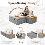 Flamaker Outdoor Rattan Daybed with 2 Side Tables, Multifunctional Wicker Patio Sofa with Storage Ottoman, Cushions, Sunbed Wicker Furniture Chaise Lounge Chair for Backyard Porch Poolside(Beige)