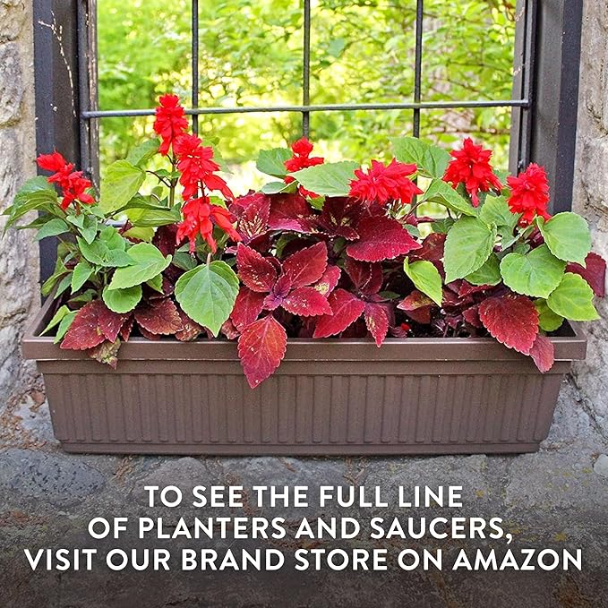 The HC Companies 17.5 Inch Venetian Rectangular Window Planter Box - Lightweight Plastic Indoor Outdoor Plant Pot with Drainage for Windowsill, Herbs, Flowers, Black