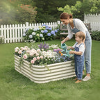 2-Pack 4x1.5ft Galvanized Raised Garden Bed, Outdoor Planter Bed, Metal Planter Box for Gardening and Planting,Milk White