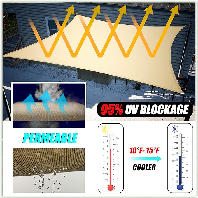Amgo Custom Size 10' x 18' x 20.6' Beige Right Triangle Sun Shade Sail UPF50+ AGTAPRT12, Order to Make Canopy Awning, 95% UV Blockage, Water & Air Permeable, Commercial Standard (We Customize)