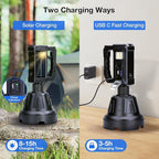 Solar Rechargeable Spotlight 3,000,000L High Lumens, Super Bright Led Spot Lights Outdoor Handheld Long Range Flashlight with 6 Modes, 3 Colored Filters, Tripod, USB C for Fishing Boating