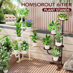 Corner Plant Stand with Grow Light - 6 Tier Plant Stand Indoor Round Metal Plant Shelf with Adjustable Light, Plant Organizer for Living Room, Graden, Home Decor (Brown)