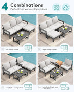 SERWALL Outdoor Sectional Sofa Set, 5-piece Outdoor Modula Couch Set with Ottoman, All Weather Patio Furniture Set with Chaise for Deck, Lawn, Gray Frame with Khaki Cushion